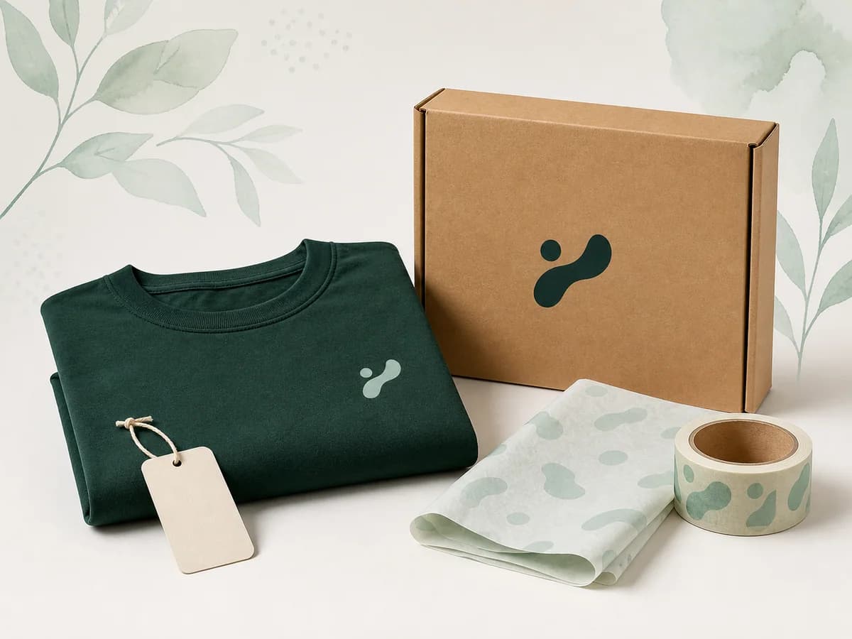 Camiseta, empaque y etiqueta preparados para lanzar una marca